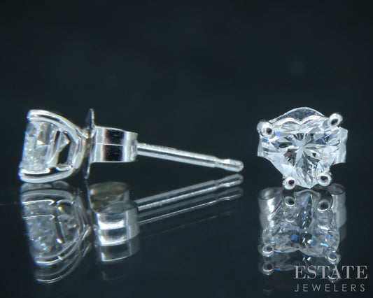 10k White Gold Heart Cut Lab Created .32ctw Diamond Stud Earrings p30773