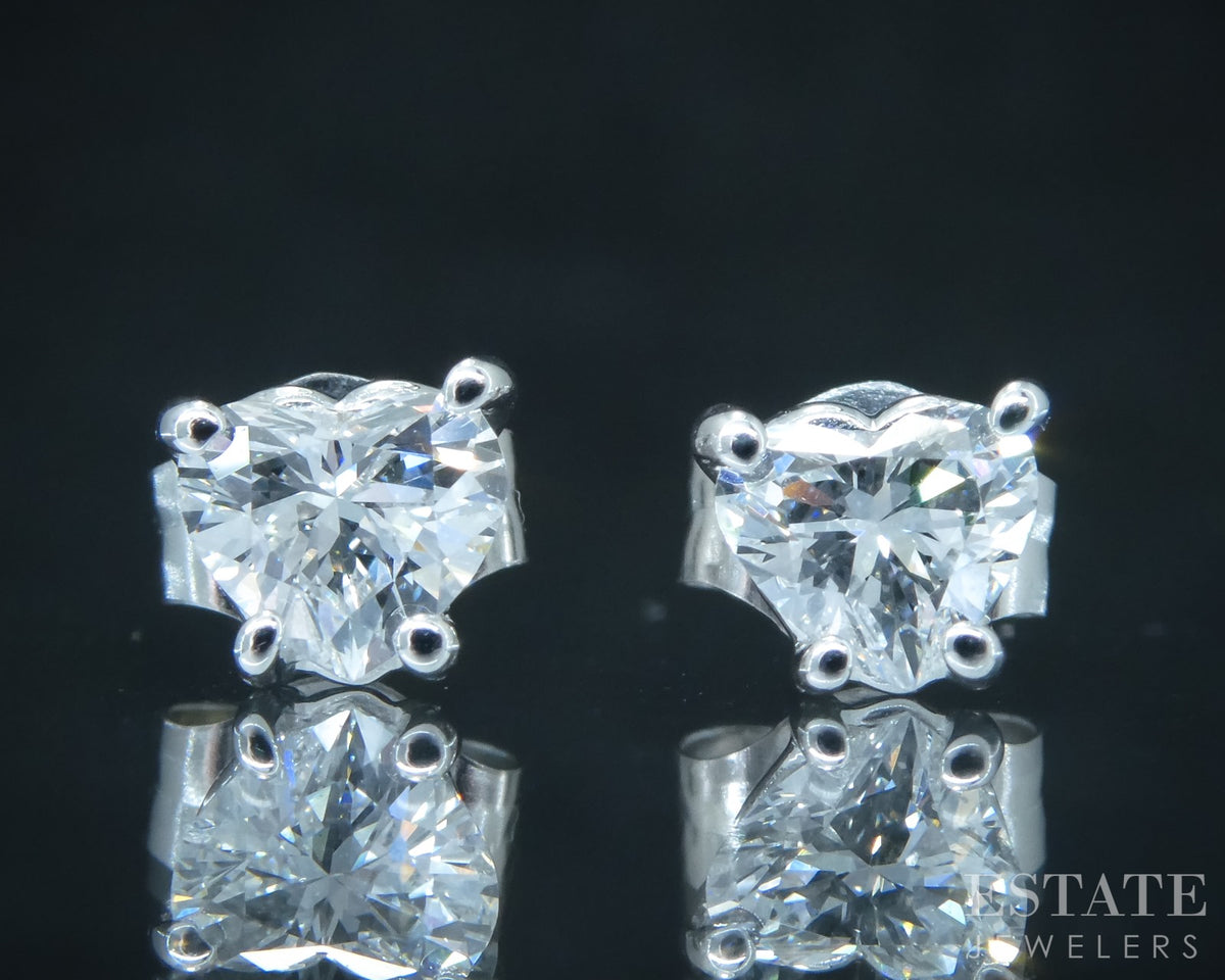 10k White Gold Heart Cut Lab Created .32ctw Diamond Stud Earrings p30773