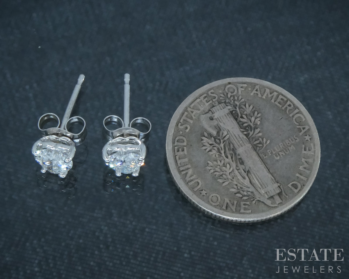 10k White Gold Heart Cut Lab Created .32ctw Diamond Stud Earrings p30773