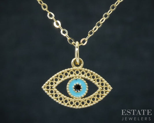 14k Yellow Gold Enameled Evil Eye Charm Ladies Necklace 1.1g 18"L p30754