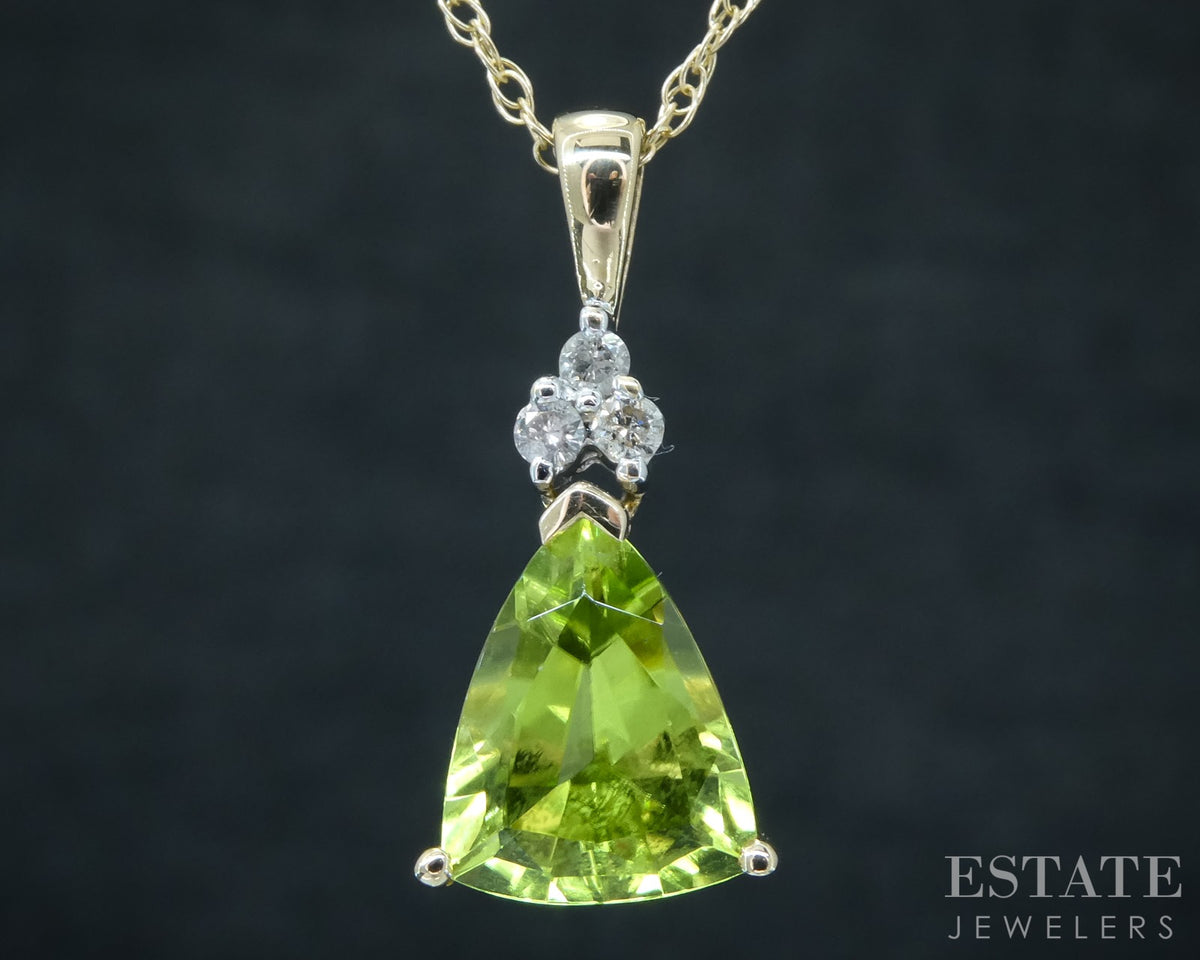 14k Yellow Gold Natural Peridot & Diamond Ladies Necklace 2.3g 18"L p31204
