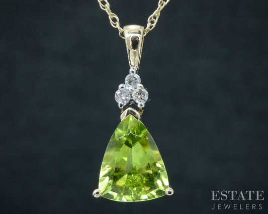 14k Yellow Gold Natural Peridot & Diamond Ladies Necklace 2.3g 18"L p31204