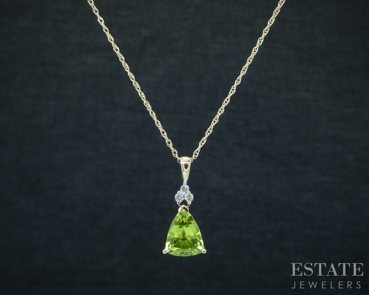 14k Yellow Gold Natural Peridot & Diamond Ladies Necklace 2.3g 18"L p31204