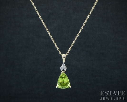 14k Yellow Gold Natural Peridot & Diamond Ladies Necklace 2.3g 18"L p31204