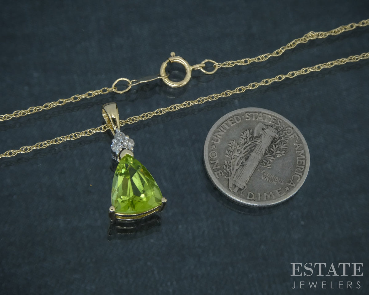 14k Yellow Gold Natural Peridot & Diamond Ladies Necklace 2.3g 18"L p31204