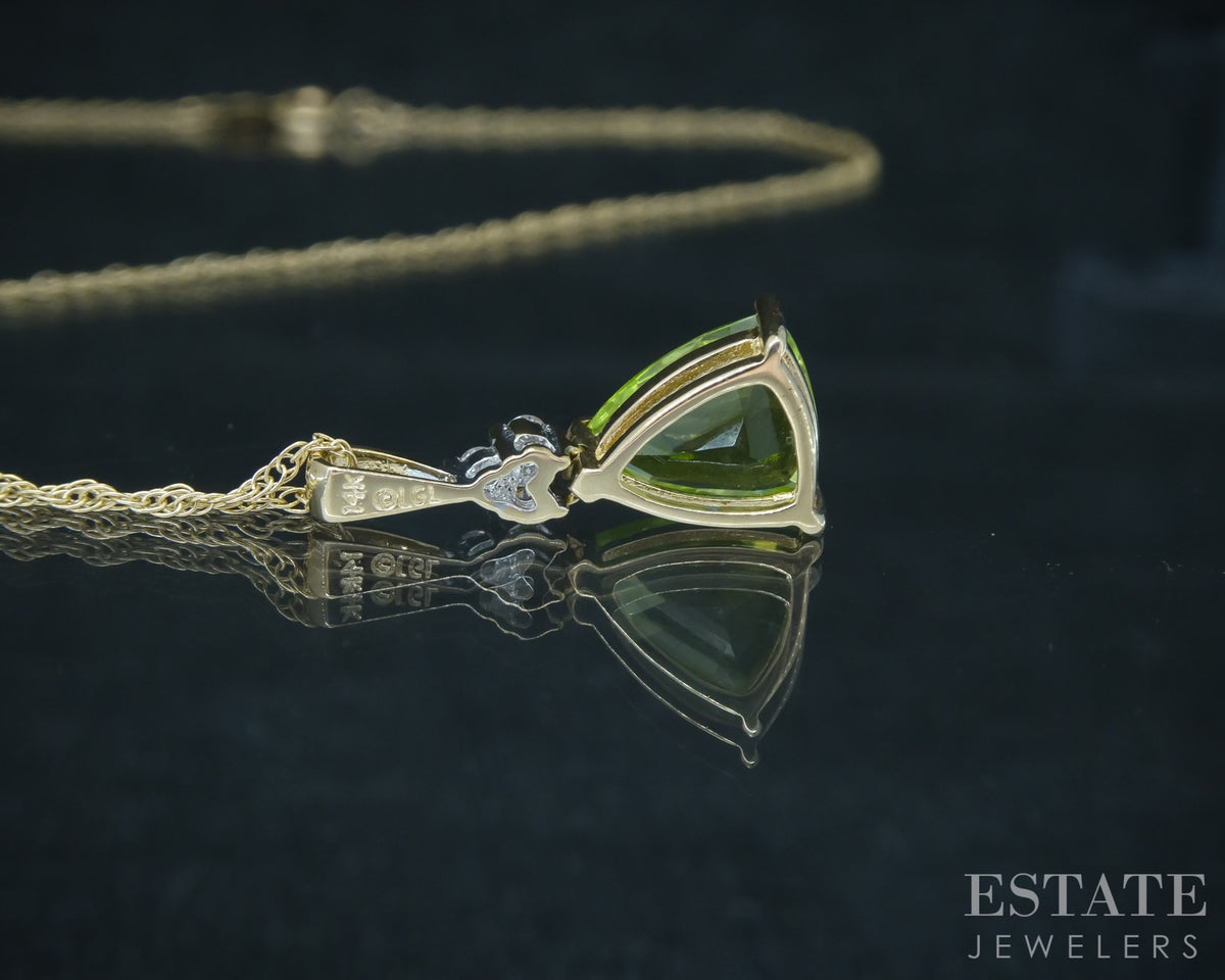 14k Yellow Gold Natural Peridot & Diamond Ladies Necklace 2.3g 18"L p31204