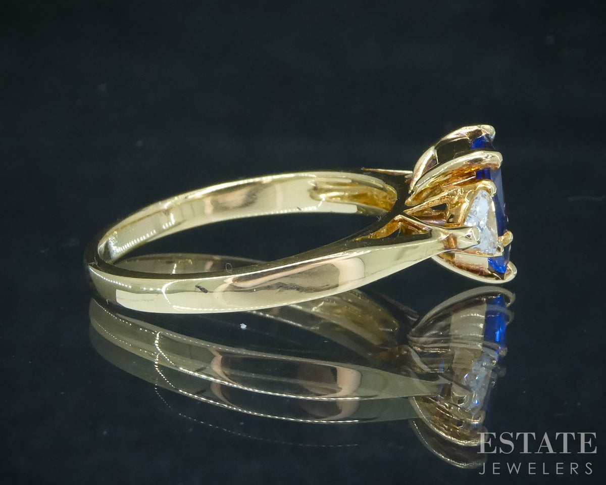 18k Yellow Gold Shield Natural Tanzanite & Diamond Ladies Ring 3.3g p30555