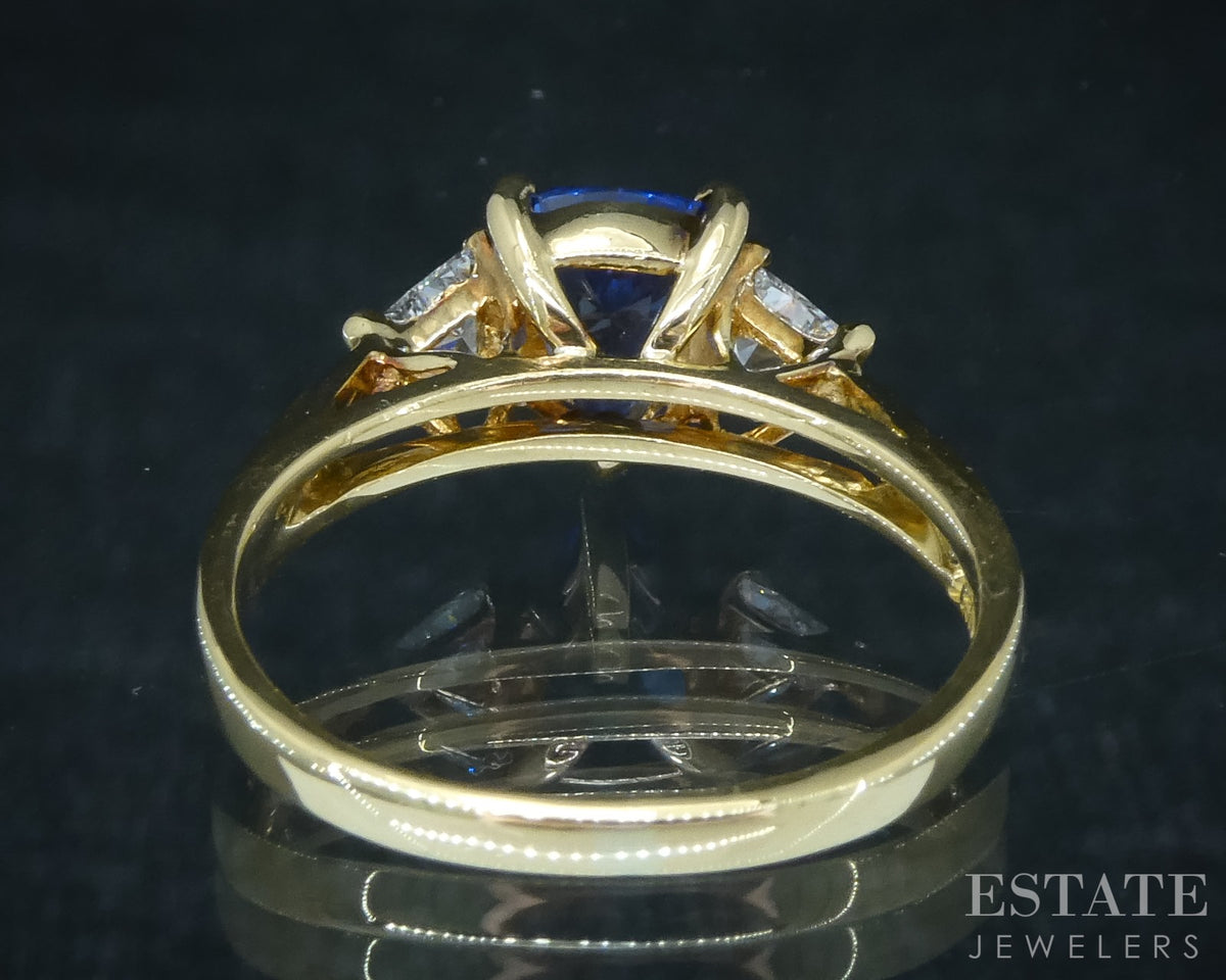 18k Yellow Gold Shield Natural Tanzanite & Diamond Ladies Ring 3.3g p30555
