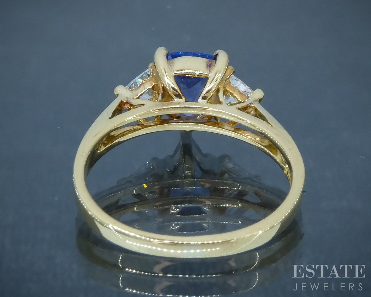 18k Yellow Gold Shield Natural Tanzanite & Diamond Ladies Ring 3.3g p30555