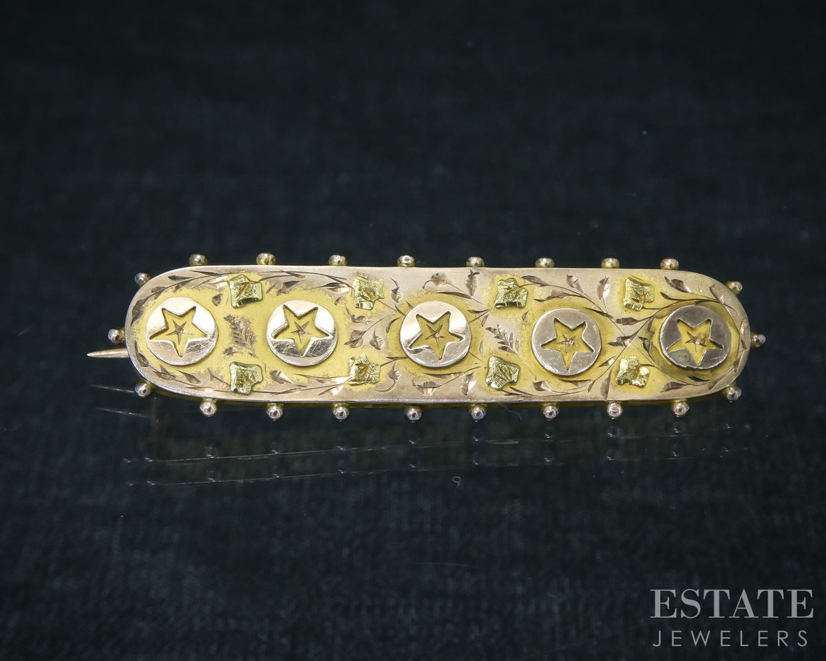 Antique Victorian 9k Yellow Gold English Henry Pope Bar Pin Brooch 2.4g p31032