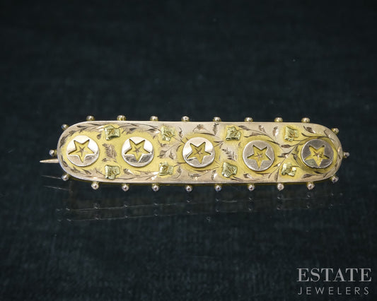 Antique Victorian 9k Yellow Gold English Henry Pope Bar Pin Brooch 2.4g p31032