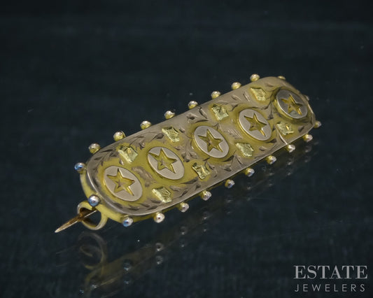 Antique Victorian 9k Yellow Gold English Henry Pope Bar Pin Brooch 2.4g p31032