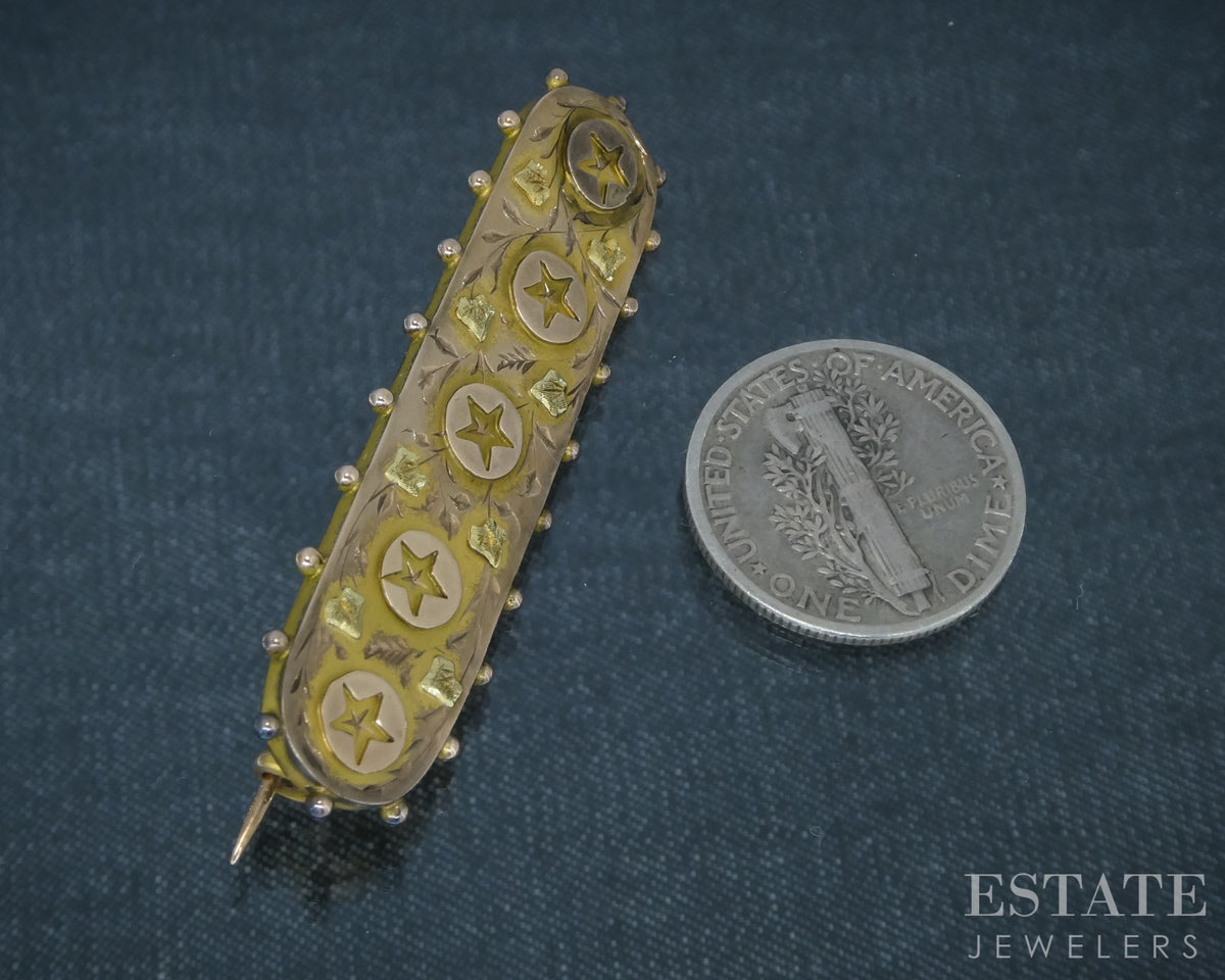 Antique Victorian 9k Yellow Gold English Henry Pope Bar Pin Brooch 2.4g p31032