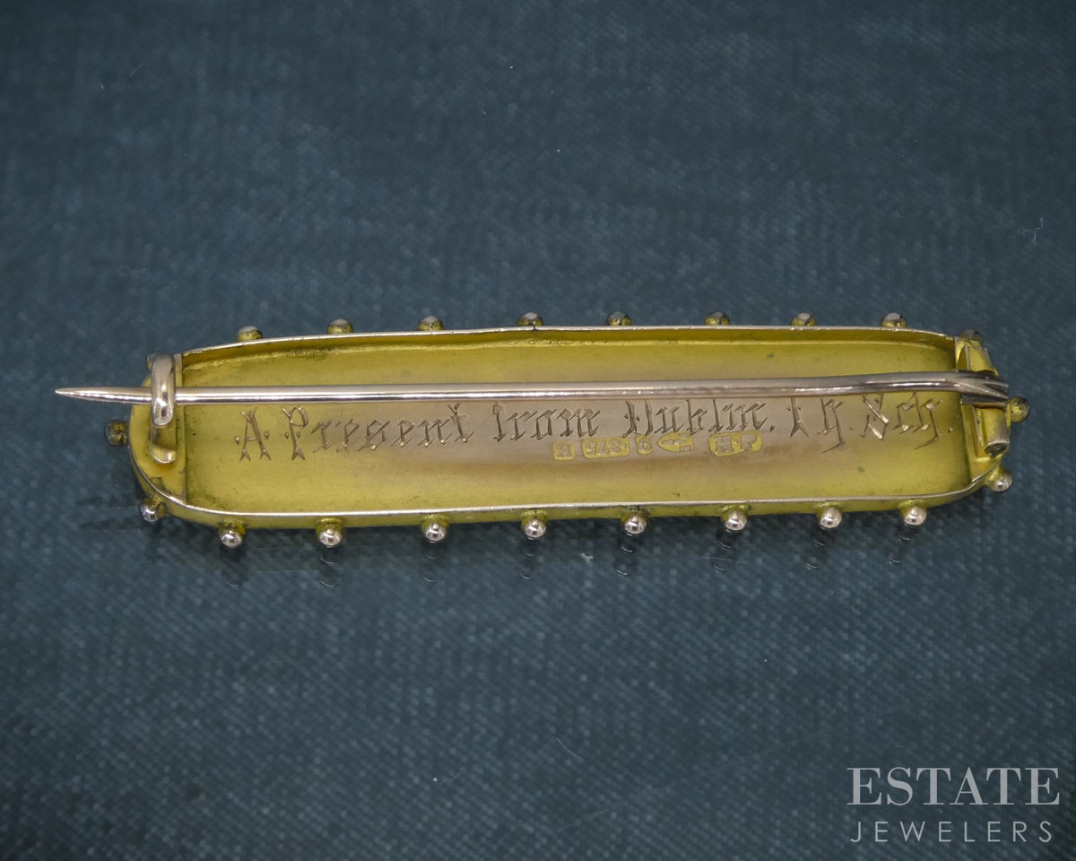 Antique Victorian 9k Yellow Gold English Henry Pope Bar Pin Brooch 2.4g p31032