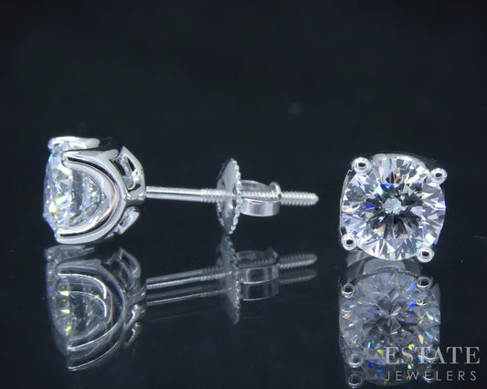 14k White Gold Round LEO Lab Created 1.50ctw Diamond Screw Back Earrings p30747