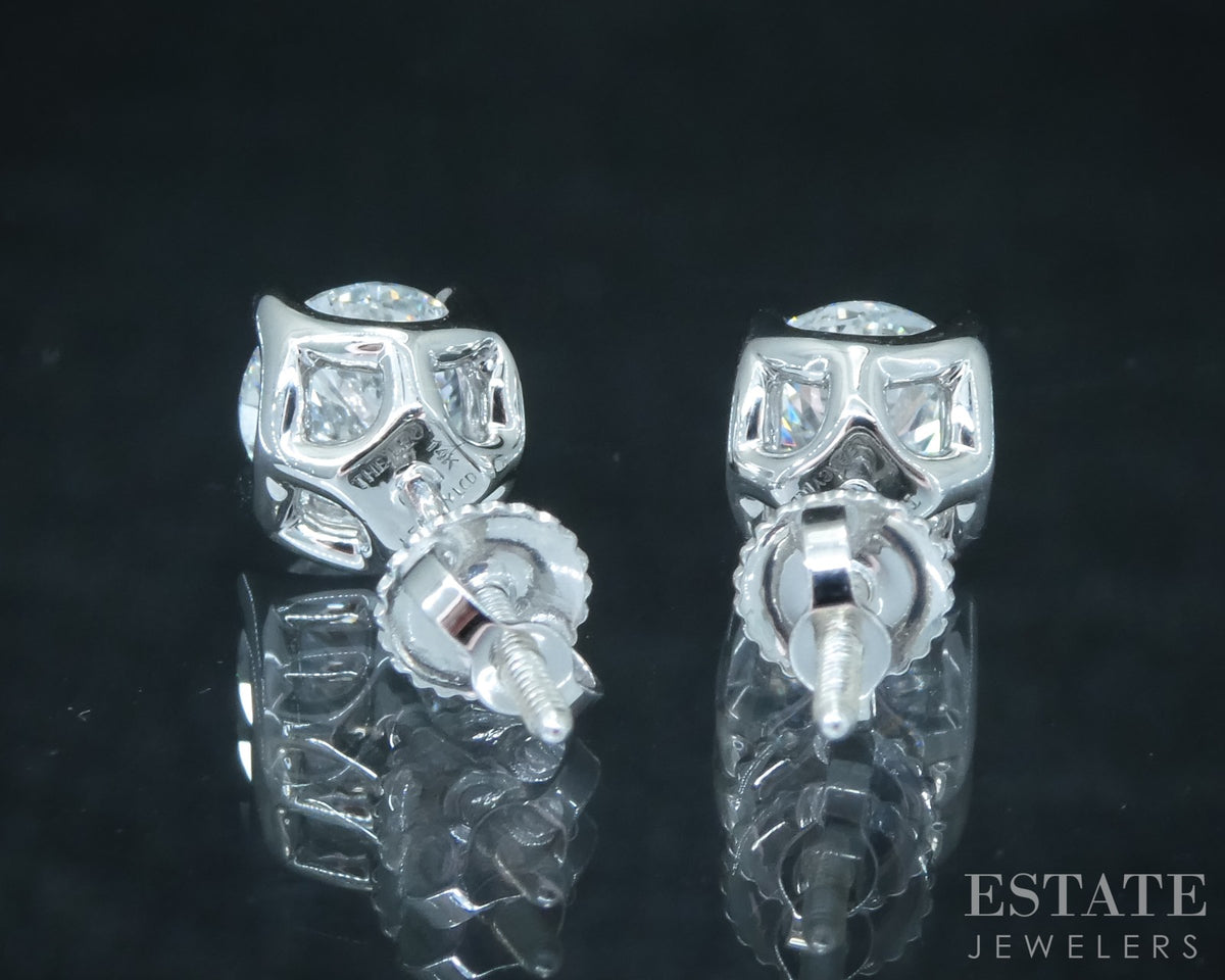 14k White Gold Round LEO Lab Created 1.50ctw Diamond Screw Back Earrings p30747