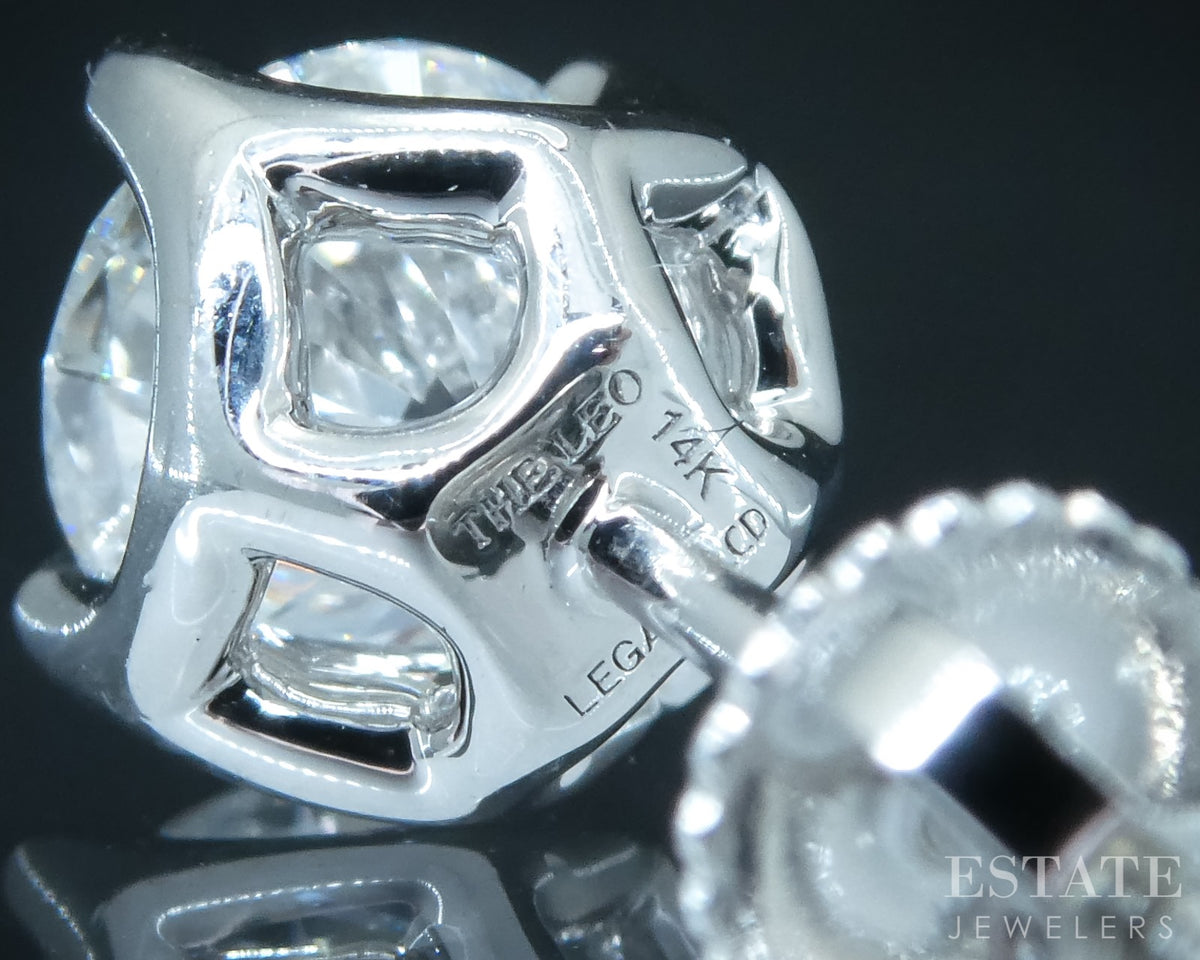 14k White Gold Round LEO Lab Created 1.50ctw Diamond Screw Back Earrings p30747