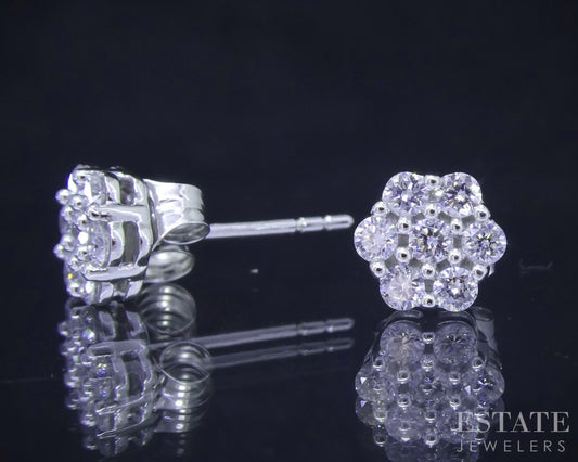 10k White Gold Lab Created .14ctw Diamond Cluster Stud Earrings p30772