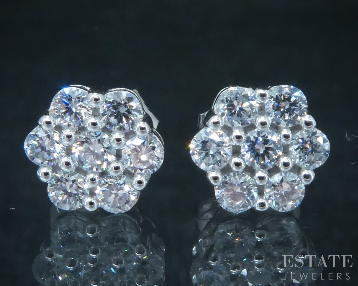 10k White Gold Lab Created .14ctw Diamond Cluster Stud Earrings p30772