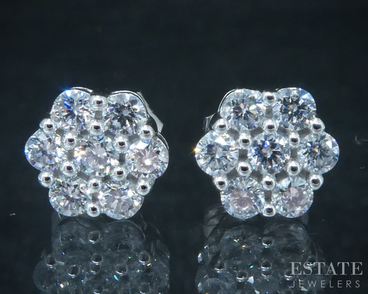 10k White Gold Lab Created .14ctw Diamond Cluster Stud Earrings p30772