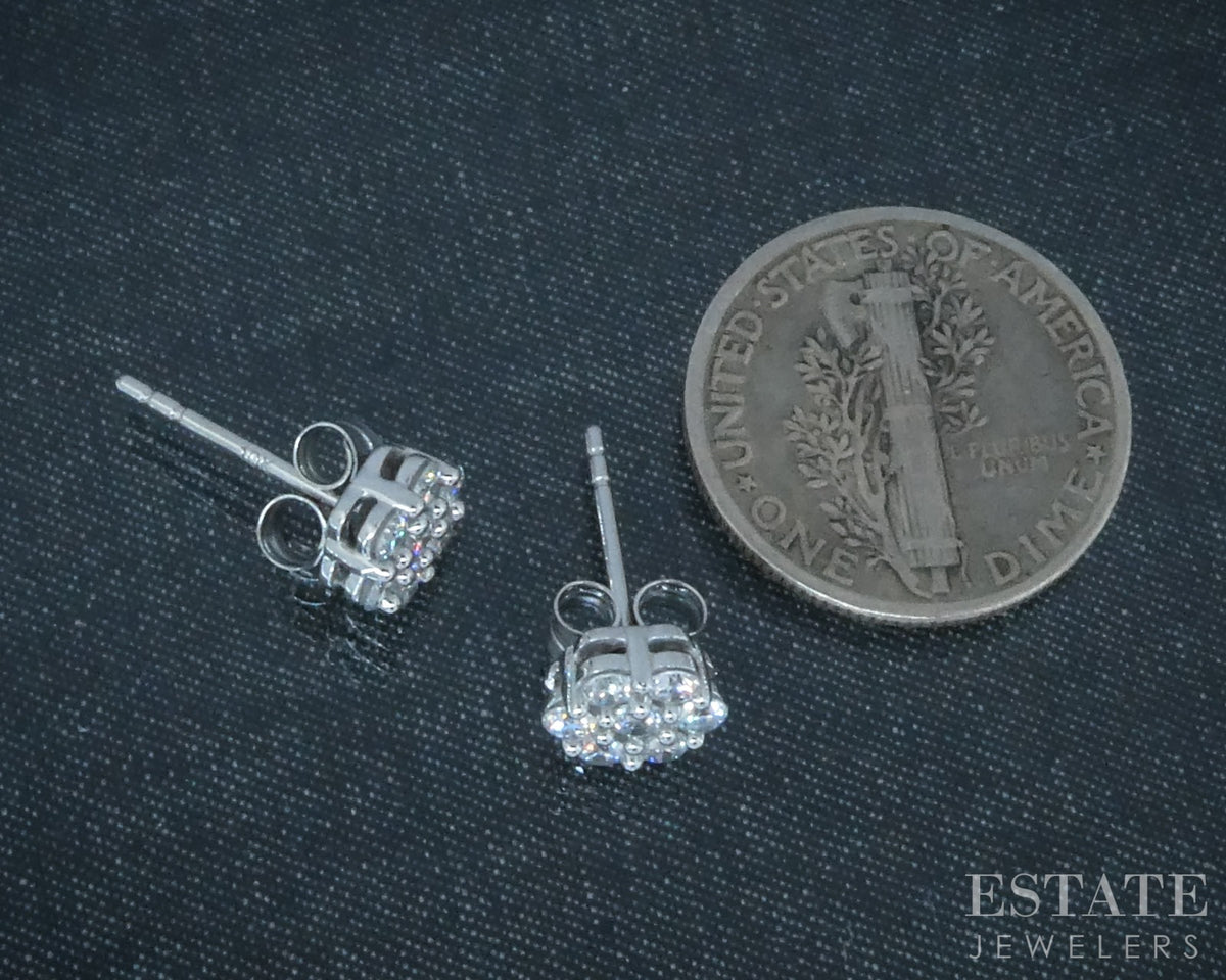 10k White Gold Lab Created .14ctw Diamond Cluster Stud Earrings p30772