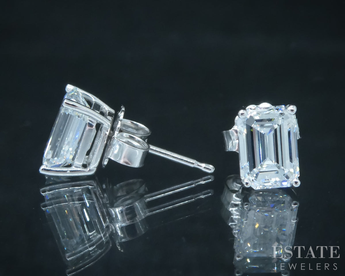 14k White Gold Emerald Lab Created 1.60ctw Diamond Stud Earrings p30774