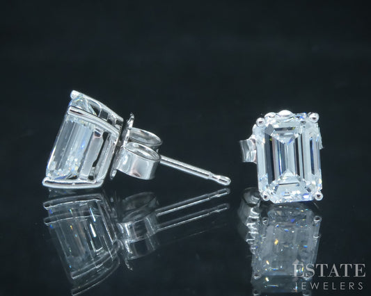 14k White Gold Emerald Lab Created 1.60ctw Diamond Stud Earrings p30774