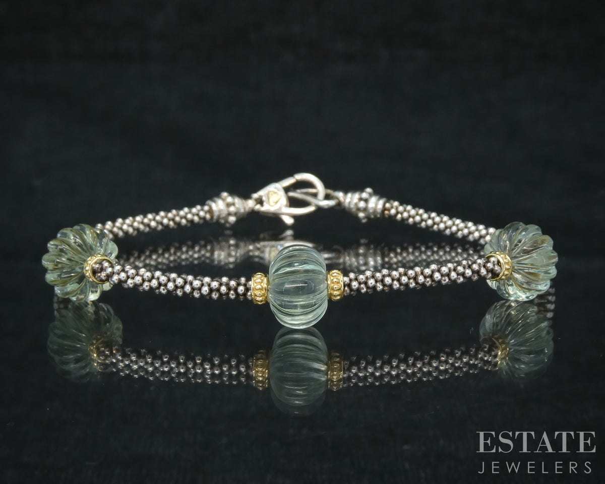 18k & Sterling LAGOS Caviar Forever Green Amethyst Ladies Bracelet 11.7g p31257