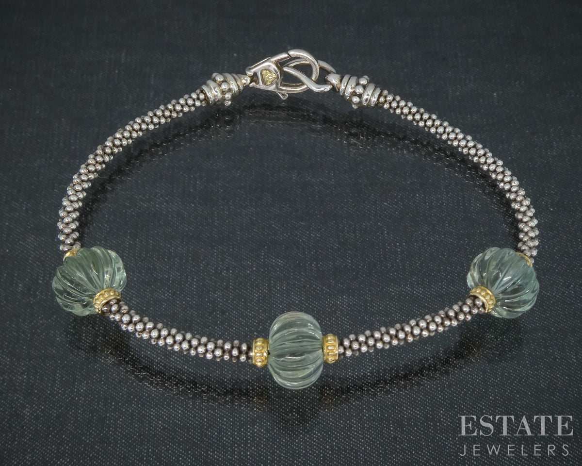 18k & Sterling LAGOS Caviar Forever Green Amethyst Ladies Bracelet 11.7g p31257