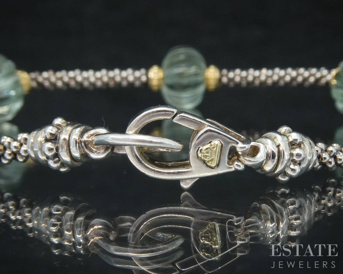 18k & Sterling LAGOS Caviar Forever Green Amethyst Ladies Bracelet 11.7g p31257
