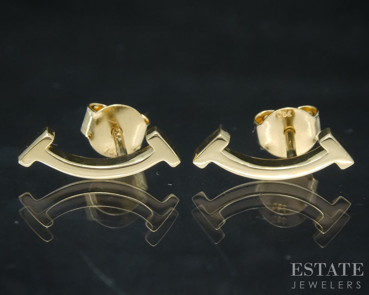 18k Yellow Gold Tiffany & Co. Mini "T" Smile Stud Earrings 1.6g p30853