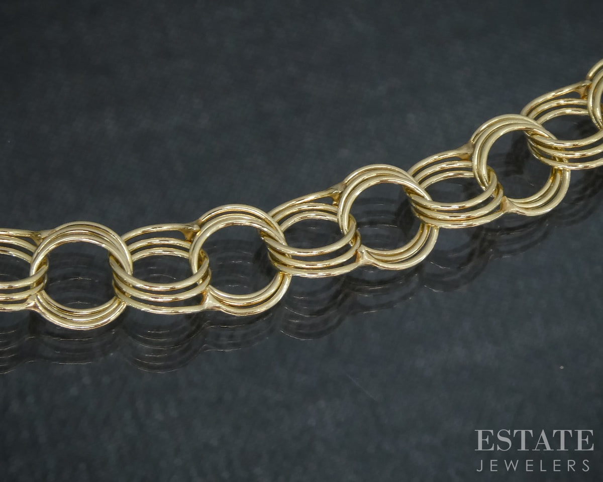 14k Yellow Gold Double Charm Chain Link Bracelet 4.0g 7"L p30587