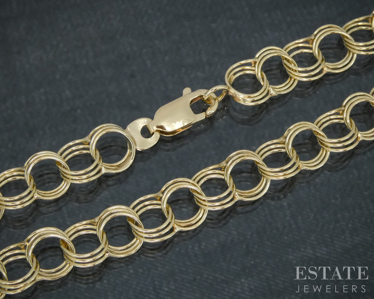 14k Yellow Gold Double Charm Chain Link Bracelet 4.0g 7"L p30587