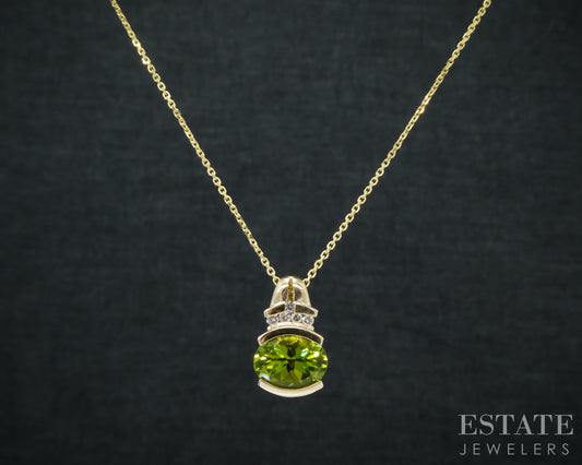 14k Yellow Gold Natural Peridot & Diamond Ladies Necklace 5.9g 18"L p31408