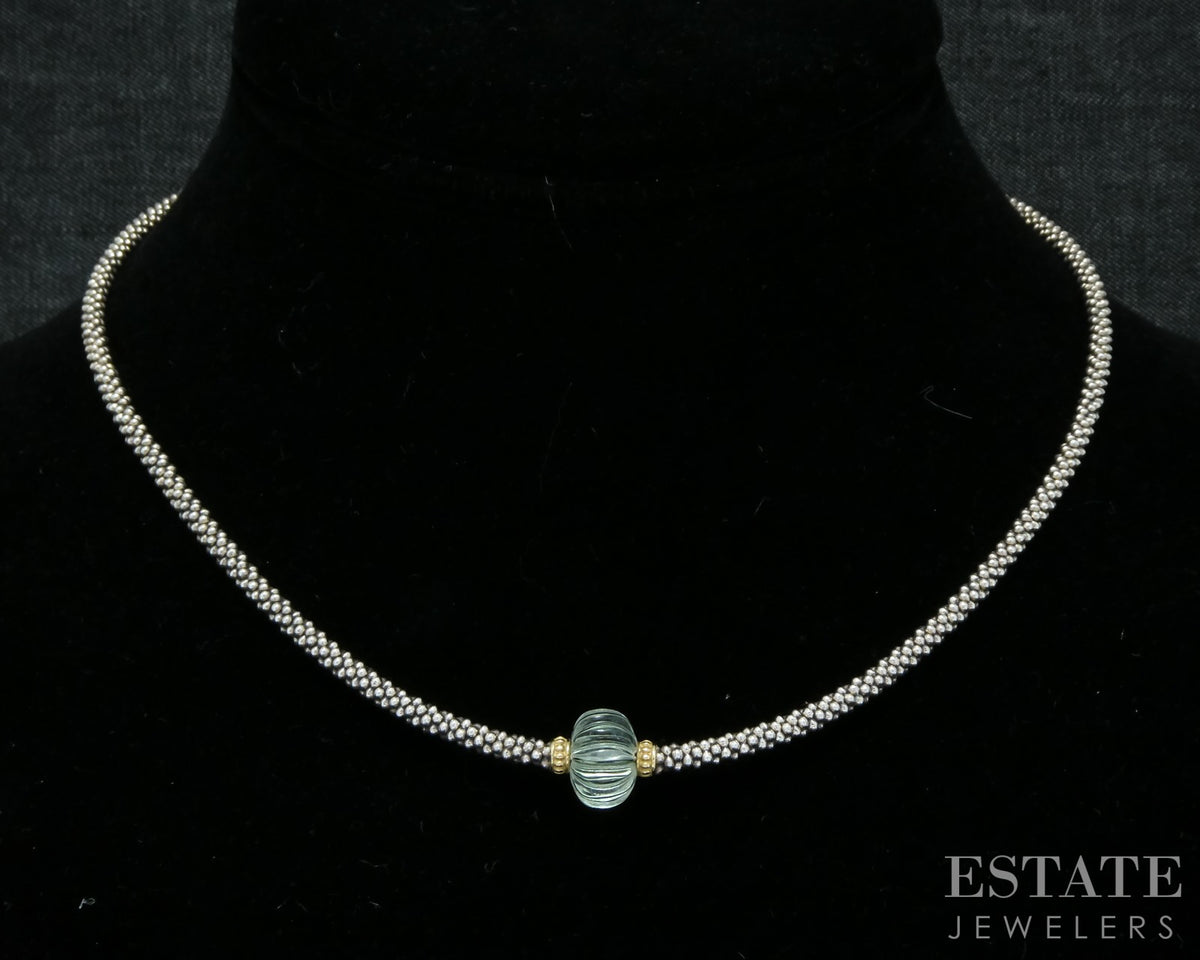 18k & Sterling LAGOS Caviar Forever Green Amethyst Ladies Necklace 19.3g p31256
