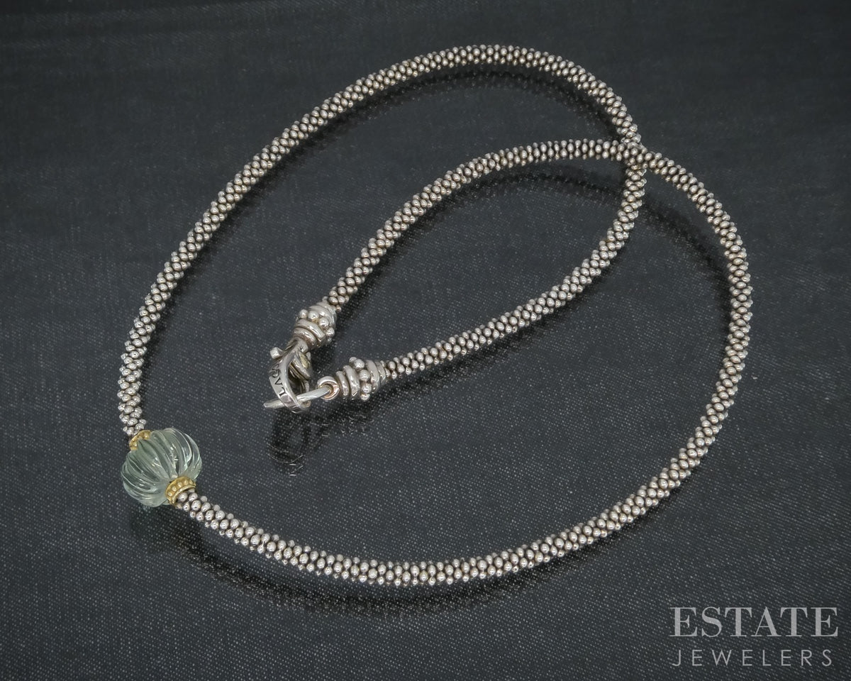 18k & Sterling LAGOS Caviar Forever Green Amethyst Ladies Necklace 19.3g p31256