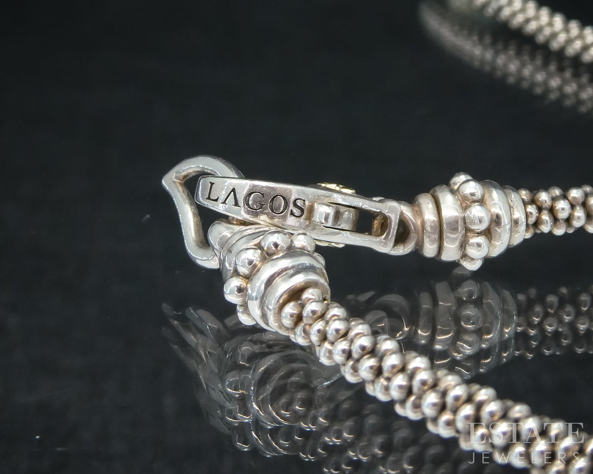 18k & Sterling LAGOS Caviar Forever Green Amethyst Ladies Necklace 19.3g p31256