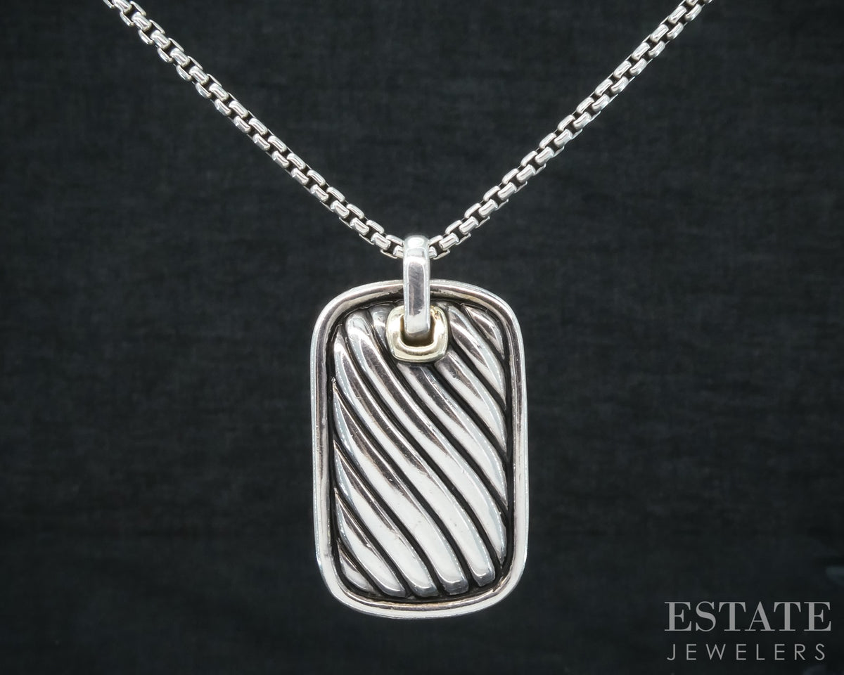 14k & Sterling David Yurman Dog Tag Pendant Scott Kay Necklace 38.9g 24"L p30792