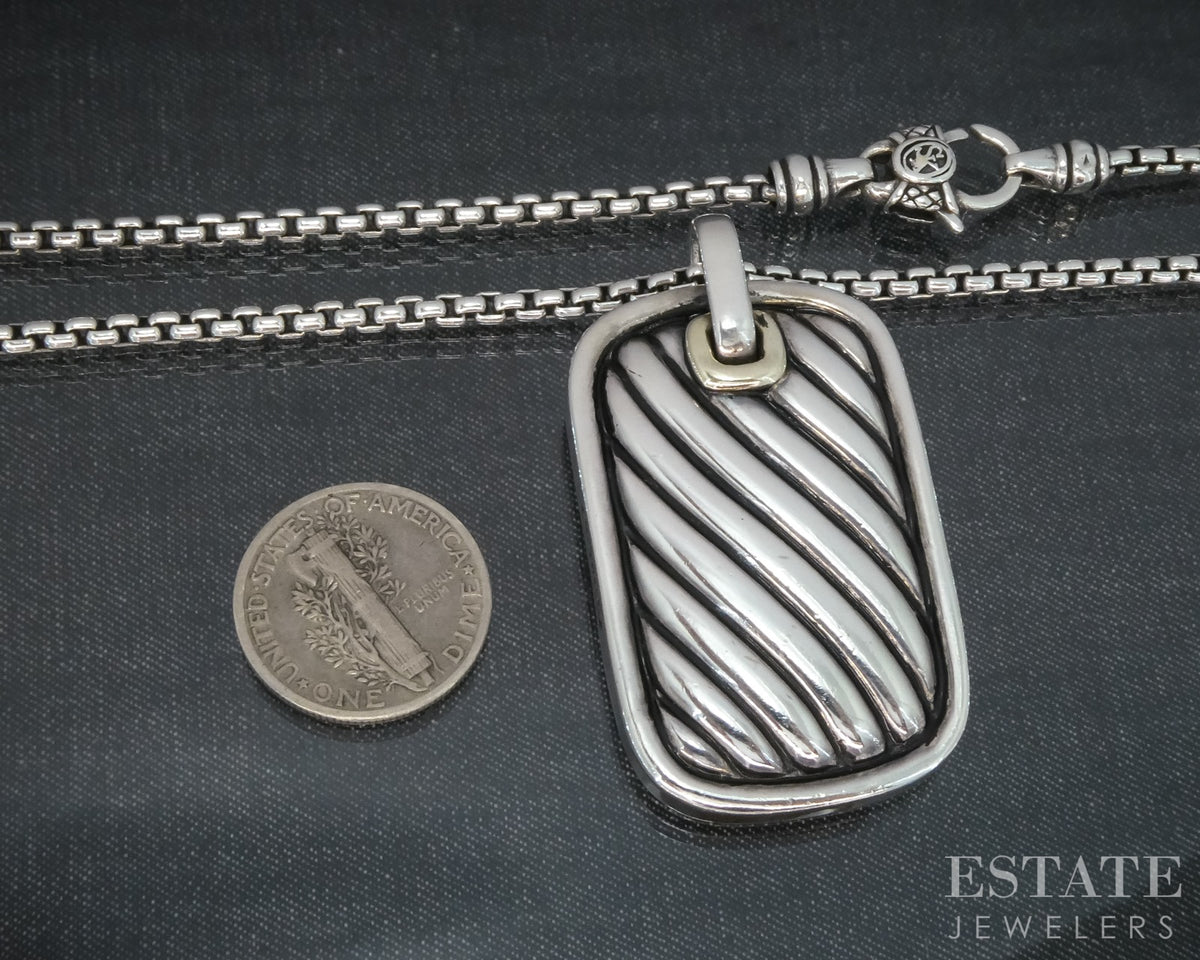 14k & Sterling David Yurman Dog Tag Pendant Scott Kay Necklace 38.9g 24"L p30792