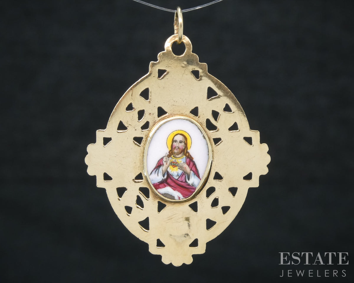 14k Yellow Gold Four Way Catholic Cross Medal Religious Charm 2.8g p31394
