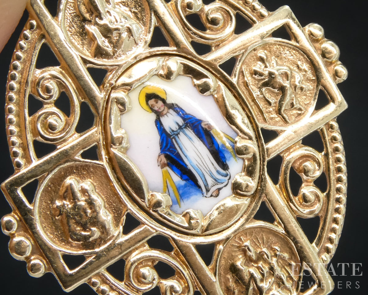14k Yellow Gold Four Way Catholic Cross Medal Religious Charm 2.8g p31394