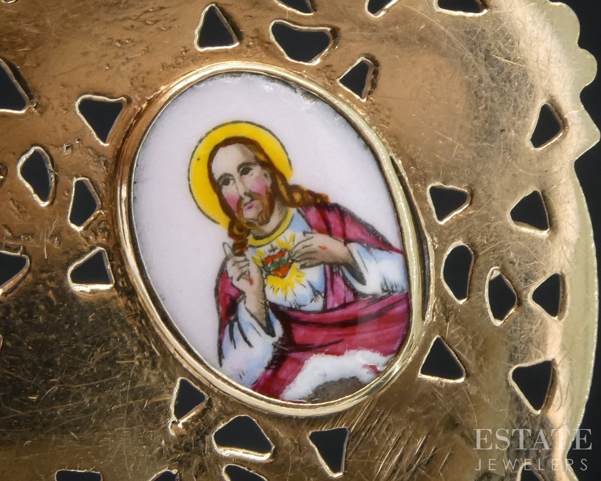 14k Yellow Gold Four Way Catholic Cross Medal Religious Charm 2.8g p31394