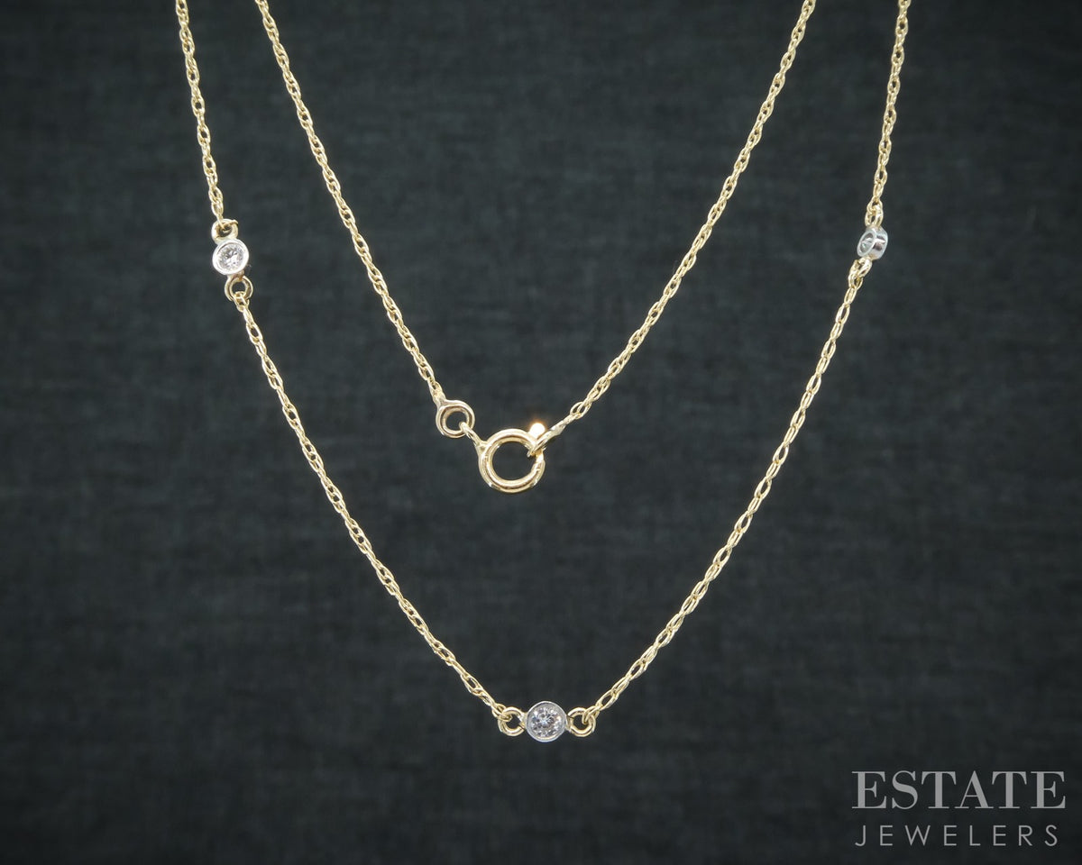 14k Yellow & White Gold Natural Diamond Station Necklace 1.3g 17"L p31428