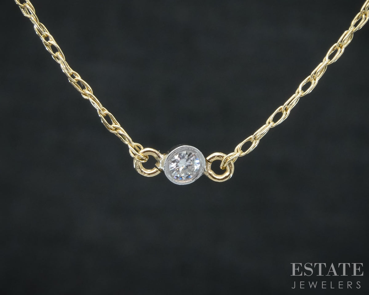 14k Yellow & White Gold Natural Diamond Station Necklace 1.3g 17"L p31428