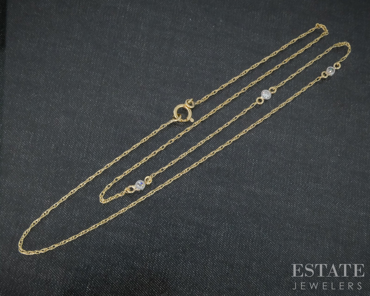 14k Yellow & White Gold Natural Diamond Station Necklace 1.3g 17"L p31428