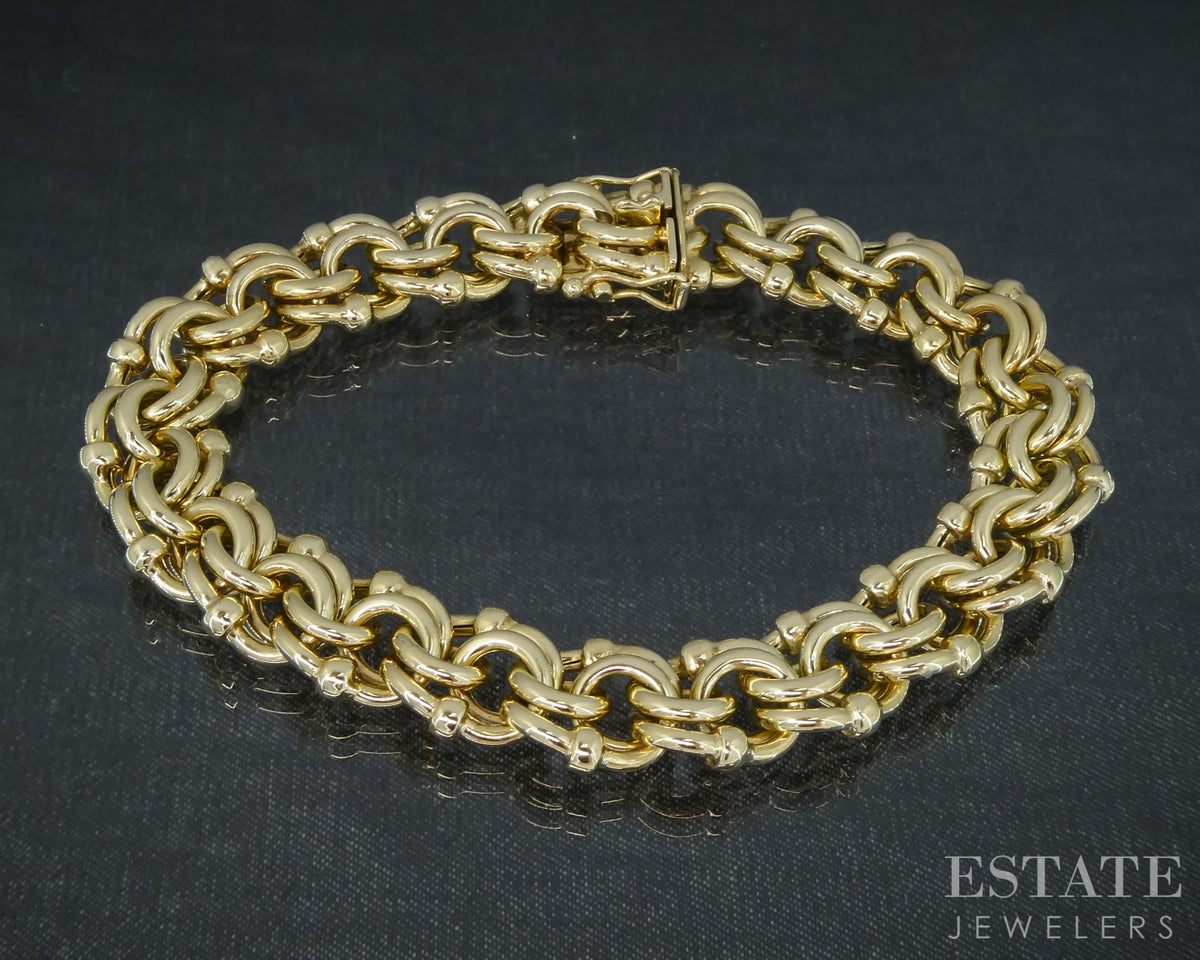 14k Yellow Gold Double Loop Charm Chain Link Bracelet 25.6g 7.5"L p30831