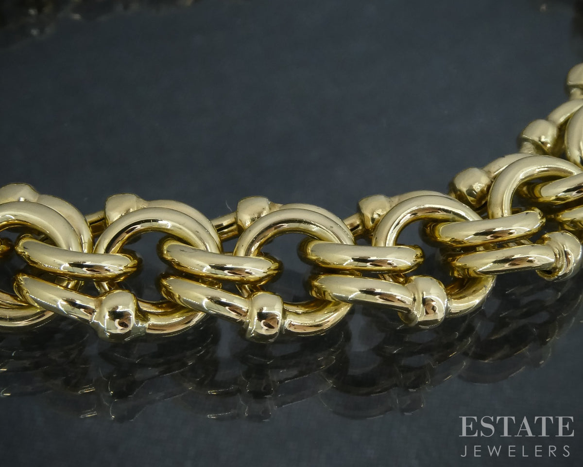 14k Yellow Gold Double Loop Charm Chain Link Bracelet 25.6g 7.5"L p30831