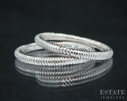 14k White Gold 2mm Textured Ribbed Stackable Band Ring Set of 2 5.3g p31376