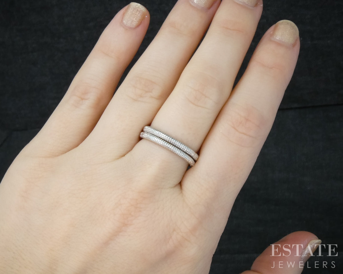14k White Gold 2mm Textured Ribbed Stackable Band Ring Set of 2 5.3g p31376