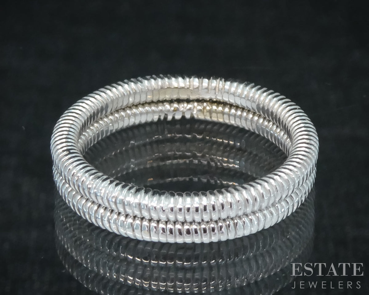 14k White Gold 2mm Textured Ribbed Stackable Band Ring Set of 2 5.3g p31376